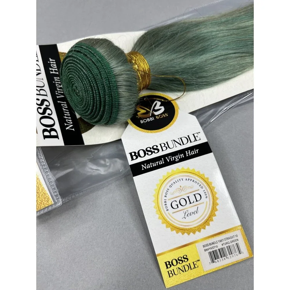 10” Turquoise Green Boss Bundles Yaki Straight 100% Human Hair Track Extensions - Picture 3 of 5